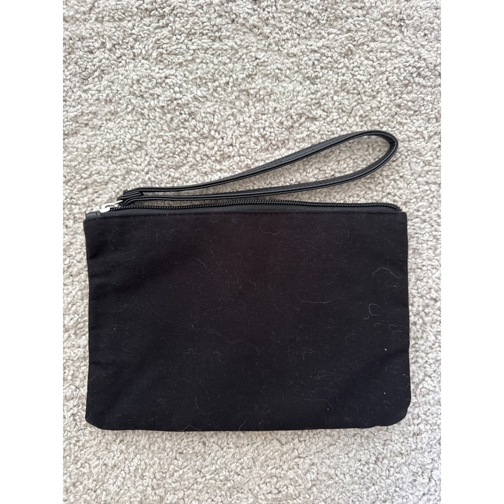 Victorias Secret Black Canvas Sequin Logo Wristlet Pouch Zipper Clutch Bag - Picture 4 of 5